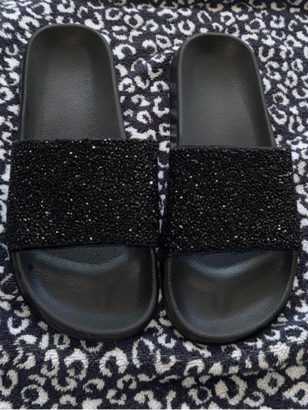 Women’s Black Sparkle Slide Sandals - Unbranded